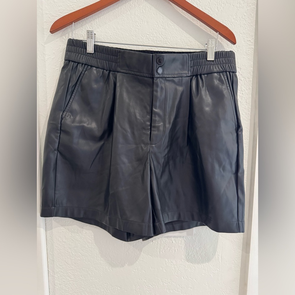 Karl Lagerfeld High Waist Faux Black Leather Shorts - Picture 4 of 6